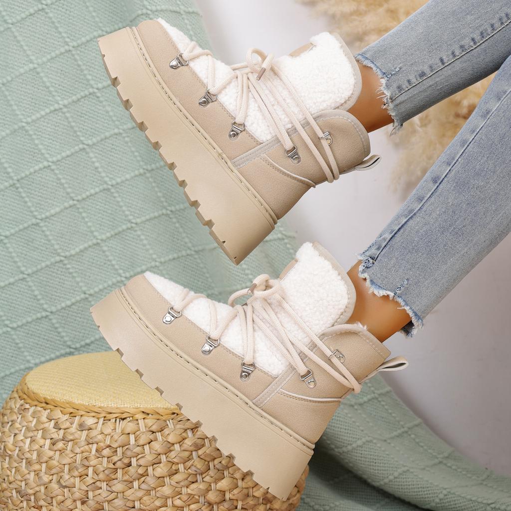 Fashion Women Ankle Boots Thick Bottom Warm Round Toe Short Boots Women Winter New Style Cotton Shoes Laced Lined Thickened Snow Boots