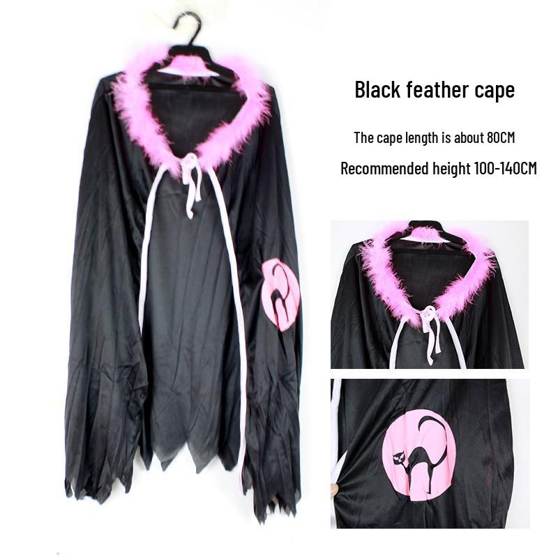 Children's Witch Halloween Black Cloak Costume for Dress-up and Cosplay