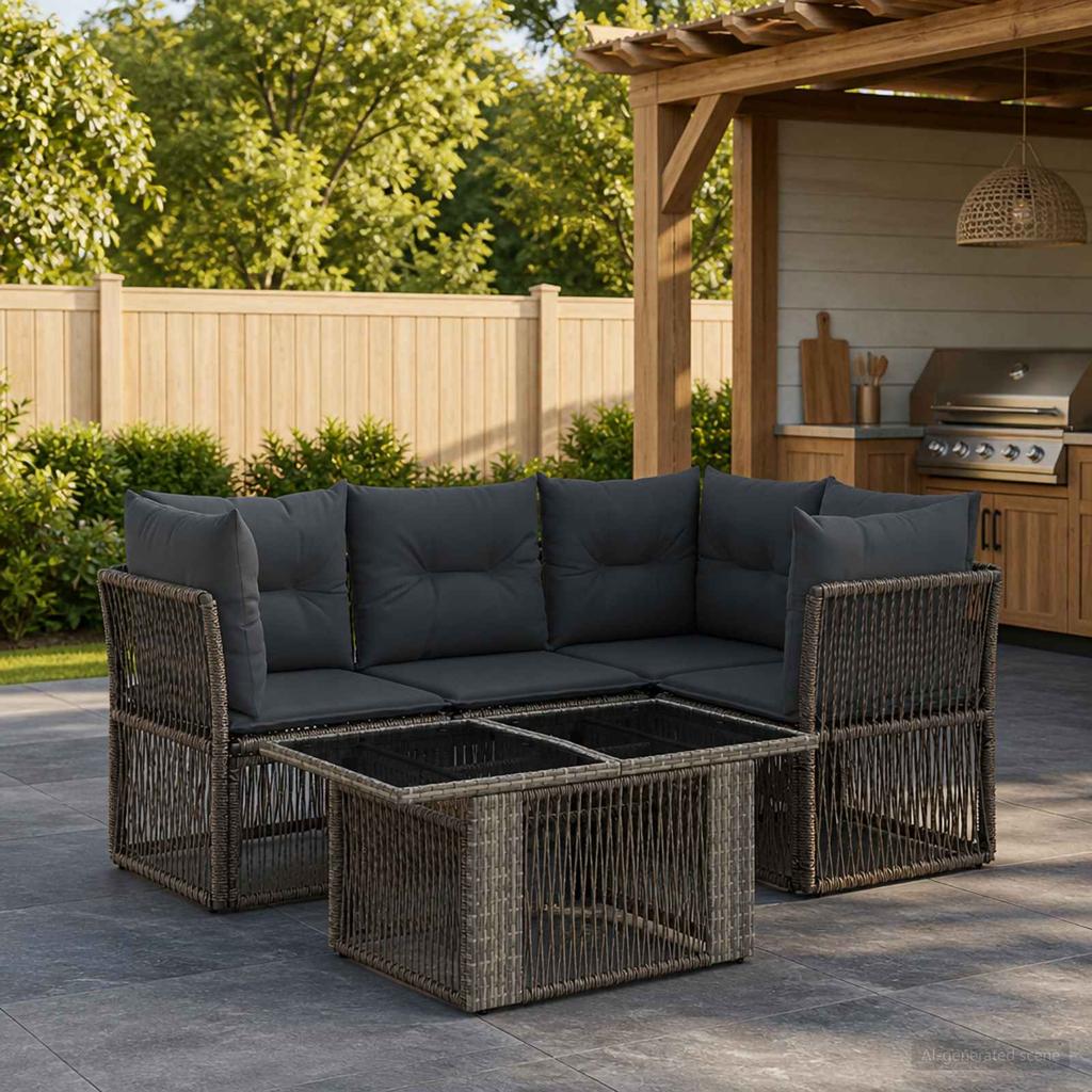 Garden Sofa Set 5 Pcs Grey Poly Rattan
