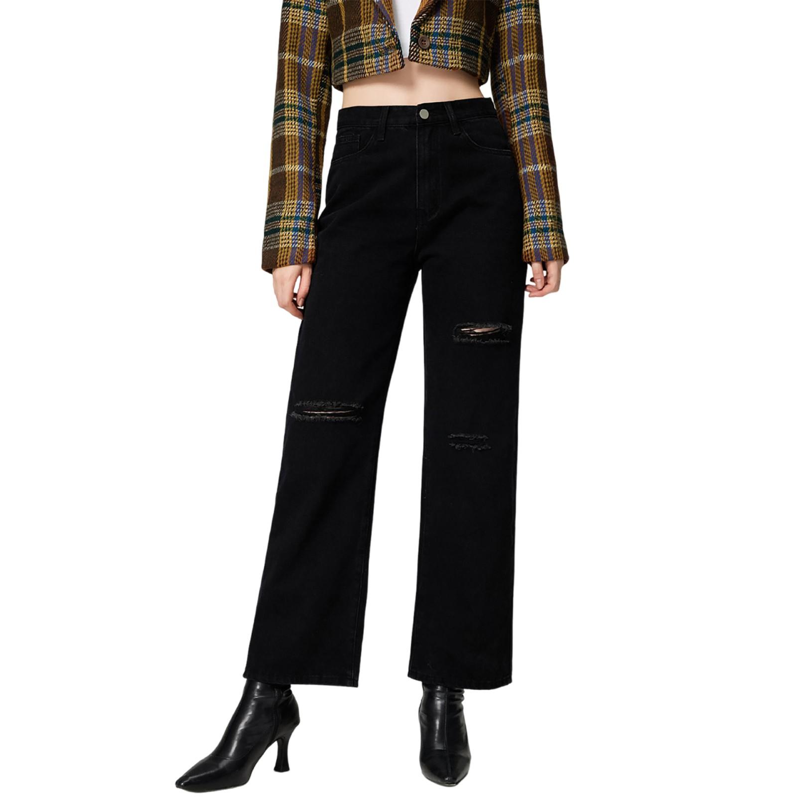 

Women s Trousers Large Size Stretch Jeans Loose Semi-Elastic Pants XL чёрный