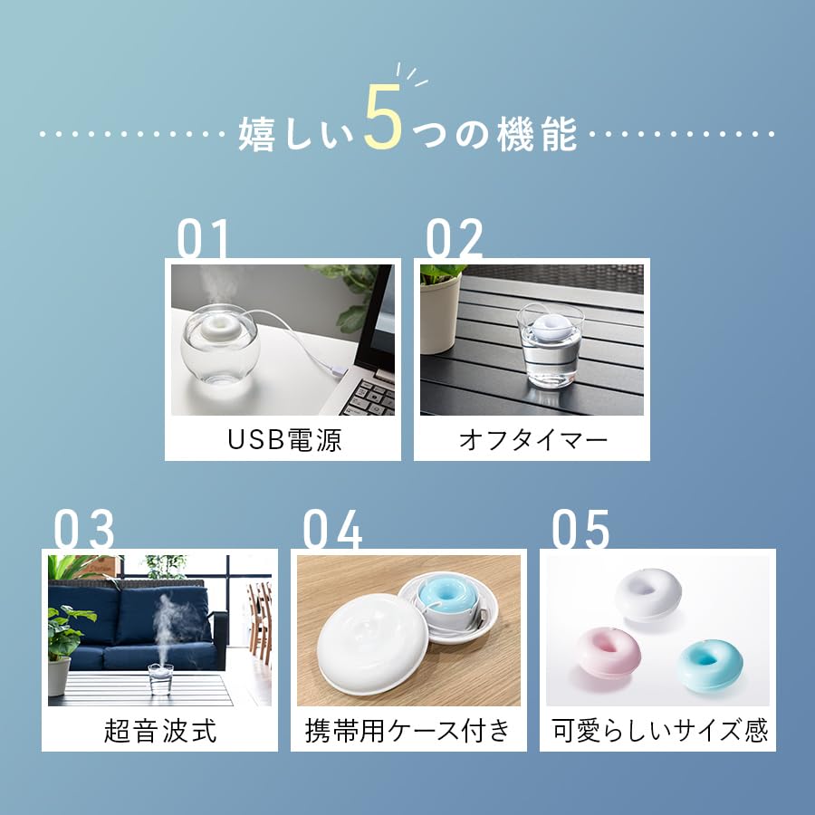 Three Up Portable Ultrasonic Humidifier, Macaron, White, PB-T1951WH