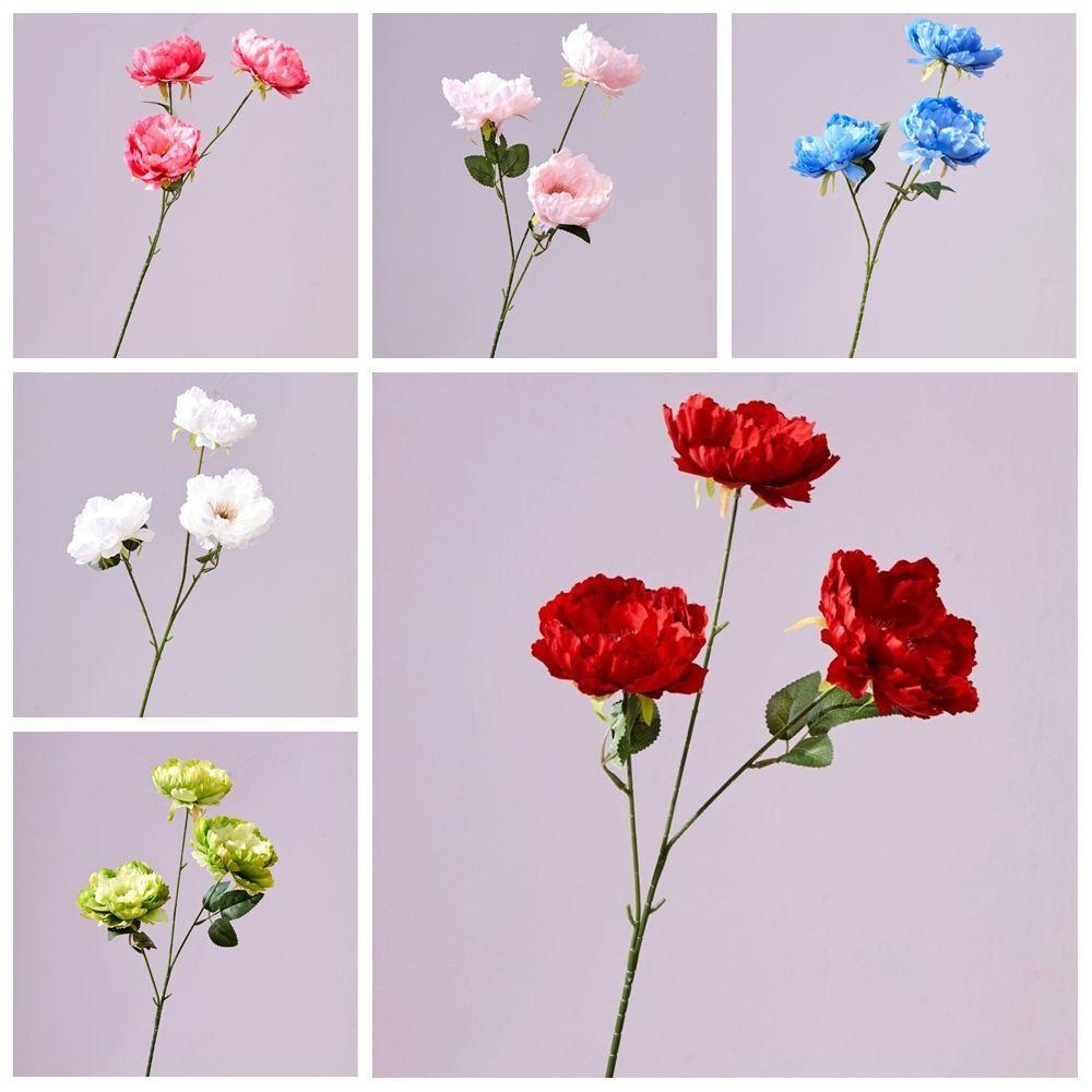 Multicolor Artificial Flower Peony 3 Heads Leaves Lifelike Peony Flowers Silk Petals Colorful Faux Flower Peony Home Decoration
