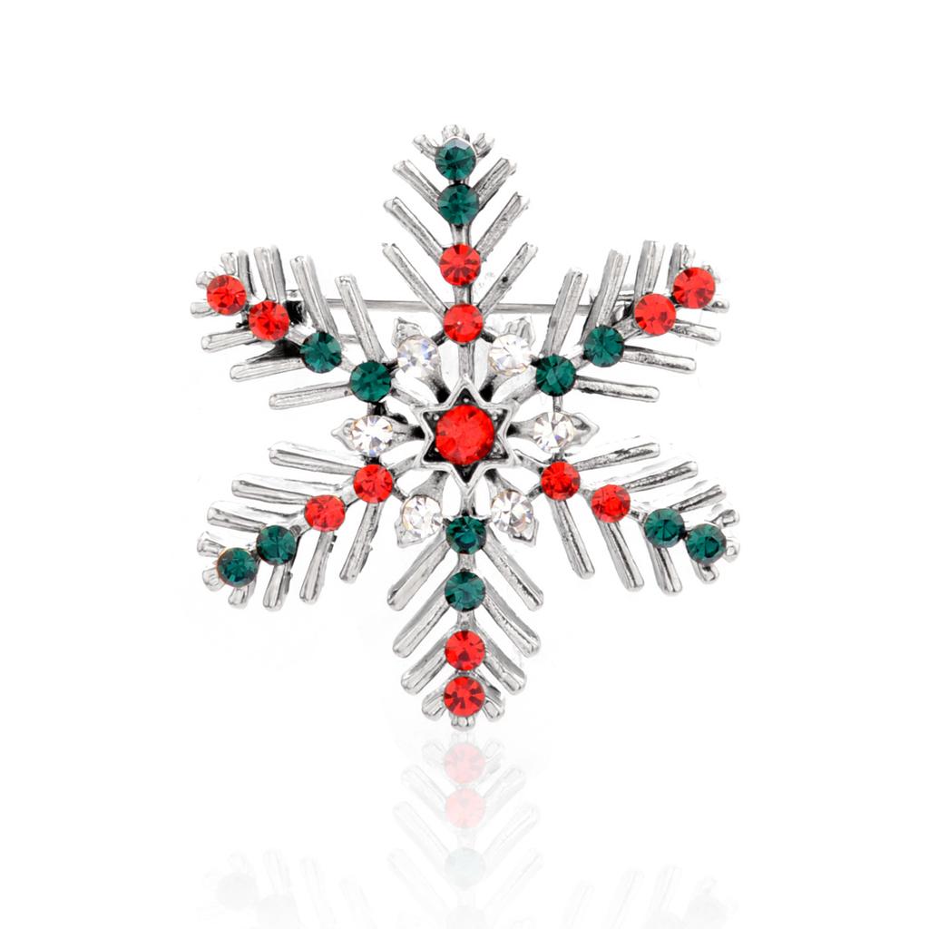 Retro Christmas Snowflower Shape Diamante Alloy Brooch Collar Pin