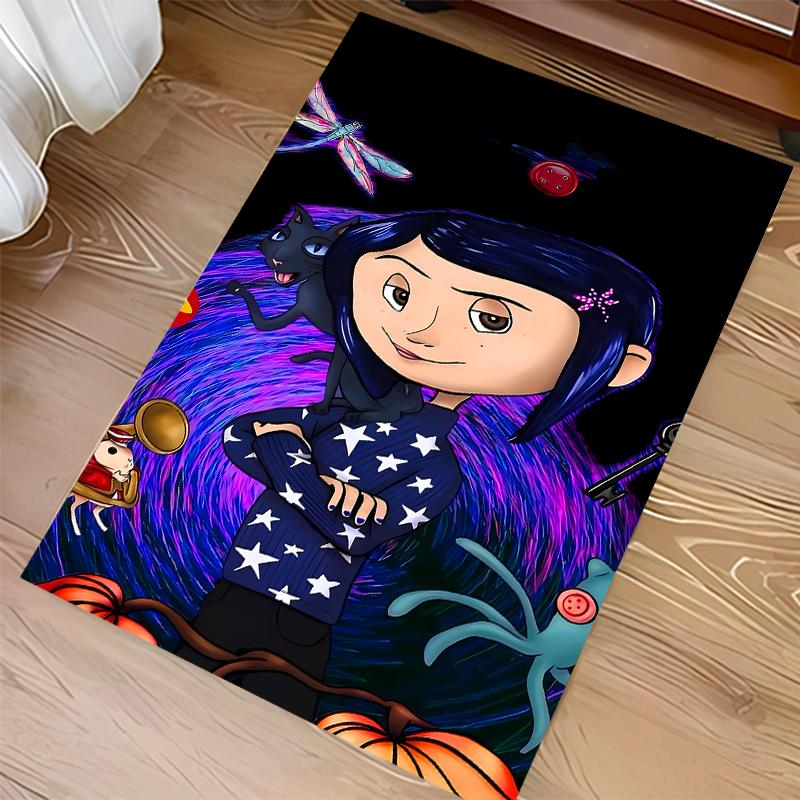 1 Stück Coraline Print Teppich - Weich, Waschbar, Rutschfest, Indoor-Matte für Bürostühle, Wohnzimmer, Home Office, Dekorativer Teppich