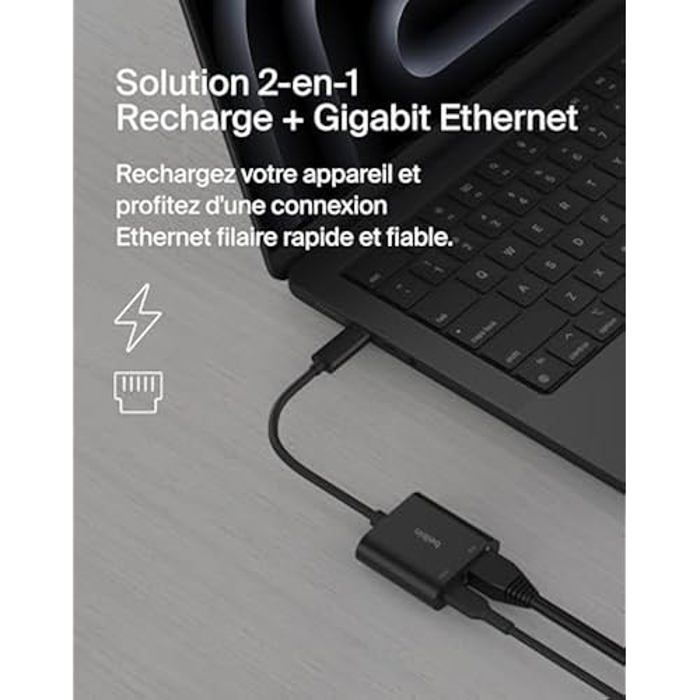 Adaptateur usb-c vers ethernet - belkin - connect - 100 w - 10/100/1000 mbits - noir