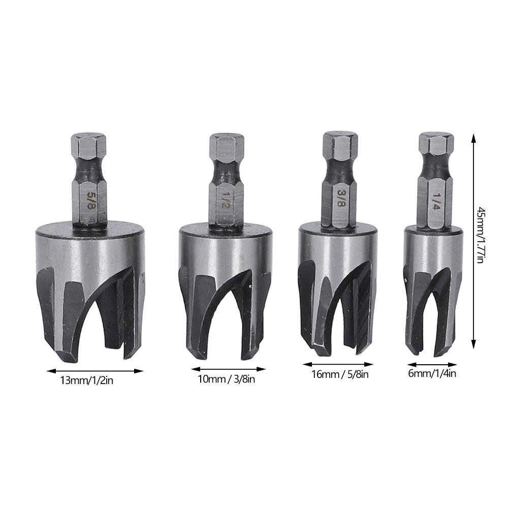 4pcs 1/4in Hex Shank Wood Dowel Drill Set 6.35mm Hex Shaft Cutting Tool Woodworking