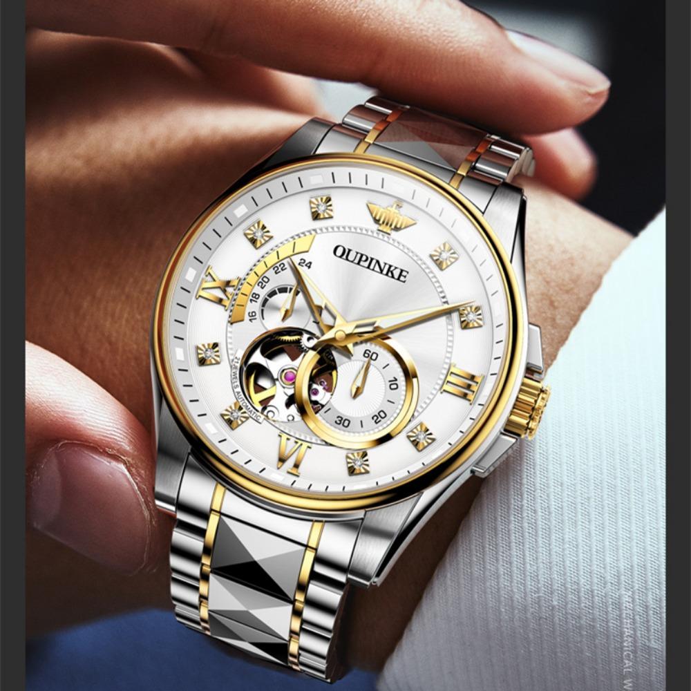 OUPINKE Herrenuhr Multifunktional Leuchtend Skelettiert Business Mechanisch High-End Uhr