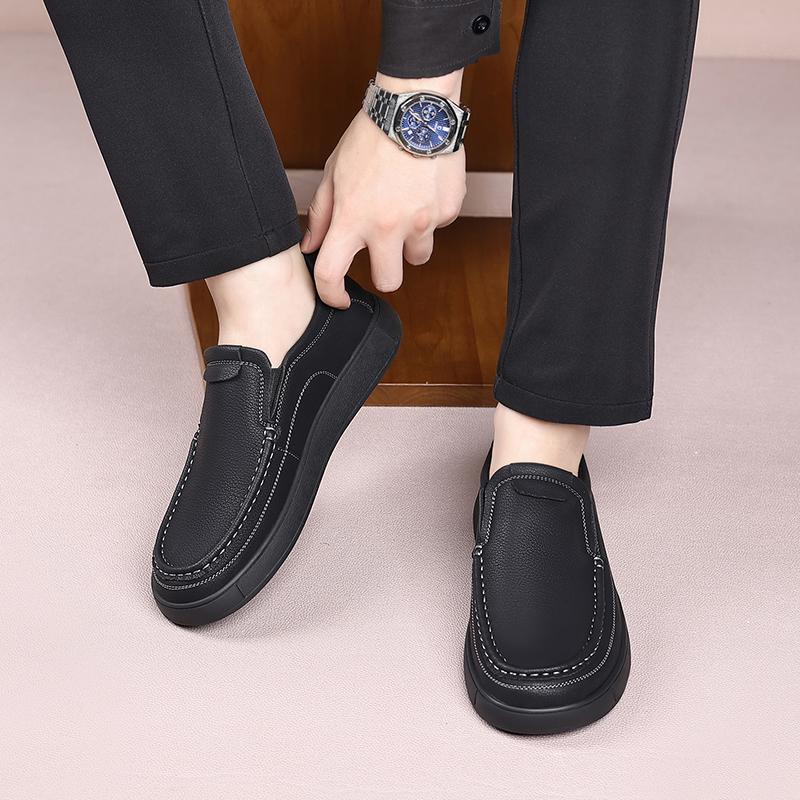 Fashion High Quality Handmade Stitched Comfortable Casual Leather Shoes Brand Business Versatile Commuting Shoes Fashionable Men Loafers