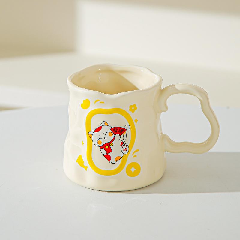 

Мультяшная кружка из керамики Счастливый кот , необычная чашка с высоким горлышком, креативная чашка для молока и завтрака, сувенир на открытие 301-400ml