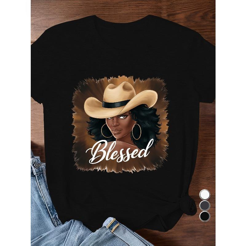 

European Size Woman with cowboy hat Women s Plus Size Sports Short Sleeve T-Shirt 4XL чорний