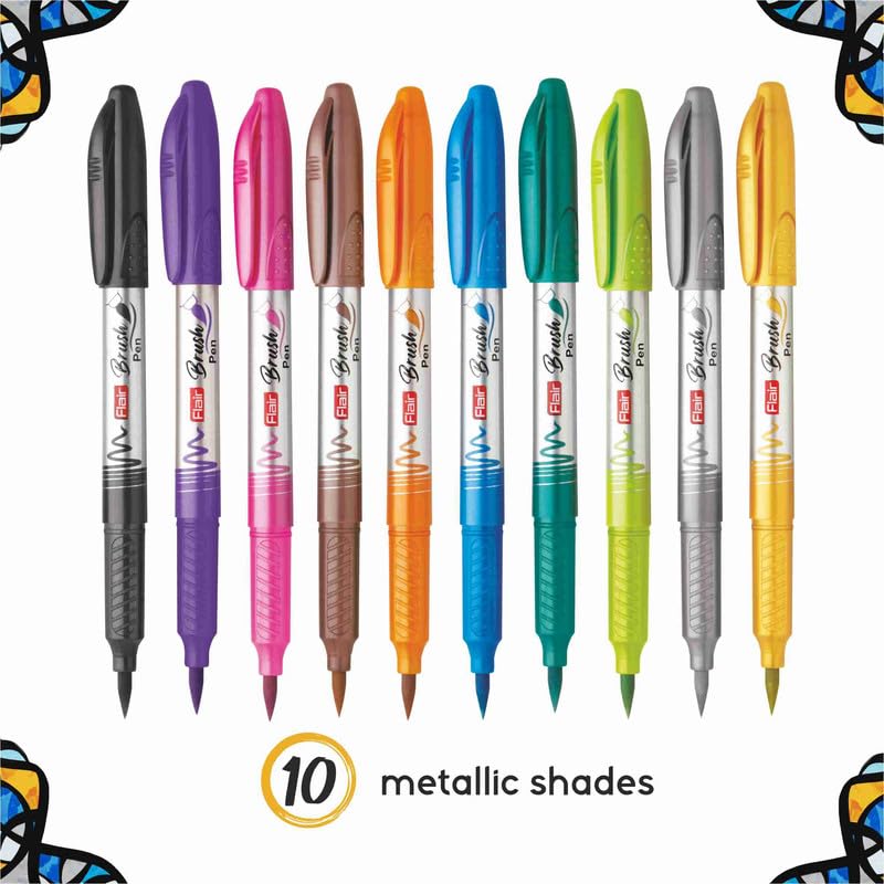 Flair Metallic Brush Pens Multicolor Pack Of 1 X 10 Flexible Tip For Calligraphy Lettering Art Smooth Smudge Free Writing