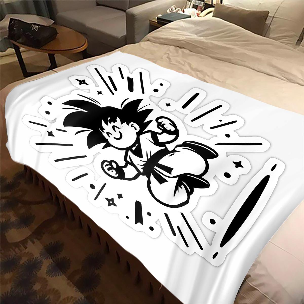 

1PC Cute Cartoon Son Goku Print Flannel Blanket, High quality All Seasons, Home Decor, Warmth and Comfort, Perfect for Christmas Gifts 80cm x 120cm