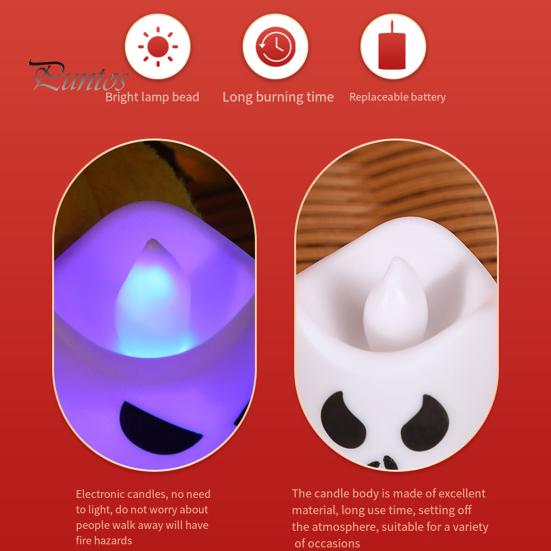6Pcs Halloween Ghost Candle Light Plastic LED Ghost Face Electronic Flameless Candle Haunted House Prop for Home Party Decoration
