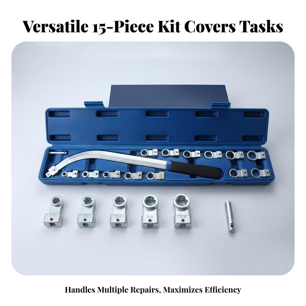 15 Pieces Pulley Removal Socket Set Molded Slots Tensioner Kit