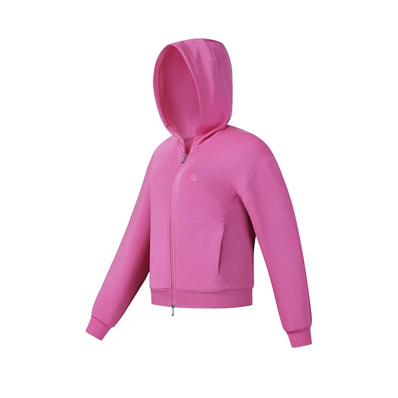FILA Fitness Classic Simple Sports Training Casual Comfortable Versatile Hooded Knit Loose Zipper Sweatshirt Jacket Women tops A11W621508FVT L