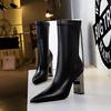 Bigtree Shoes Mid-Calf Boots Chunky Block Heels Women Boots Pointed High-Heeled Boots Lady Pu Leather Boots Autumn Winter Shoes