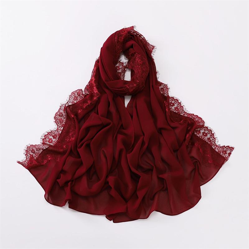 Women Big Size Plain Solid Rayon Cotton Hijab Scarf Lady Lace Trim Wrap Shawls  Islamic Turban Ramadan Muslim Headband 170X70Cm