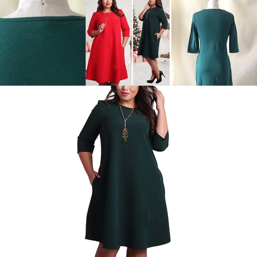Premium Quality Plus Size Women Red Green Color Printed Round Neck Dress For All Occasions