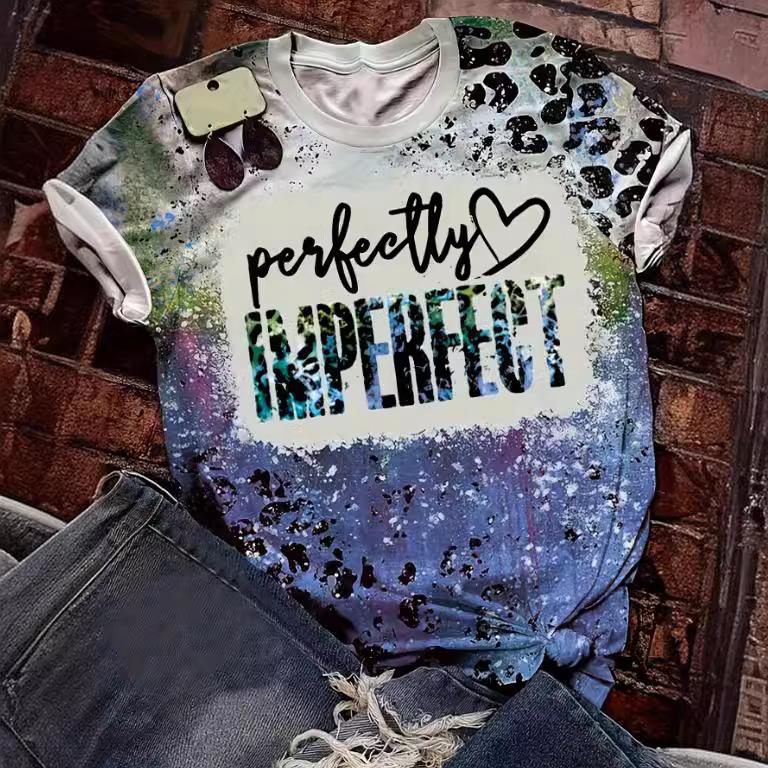 Leopard Print Letter Printed Short Sleeved Women's T-shirts Summer Street Round Neck Loose Top
