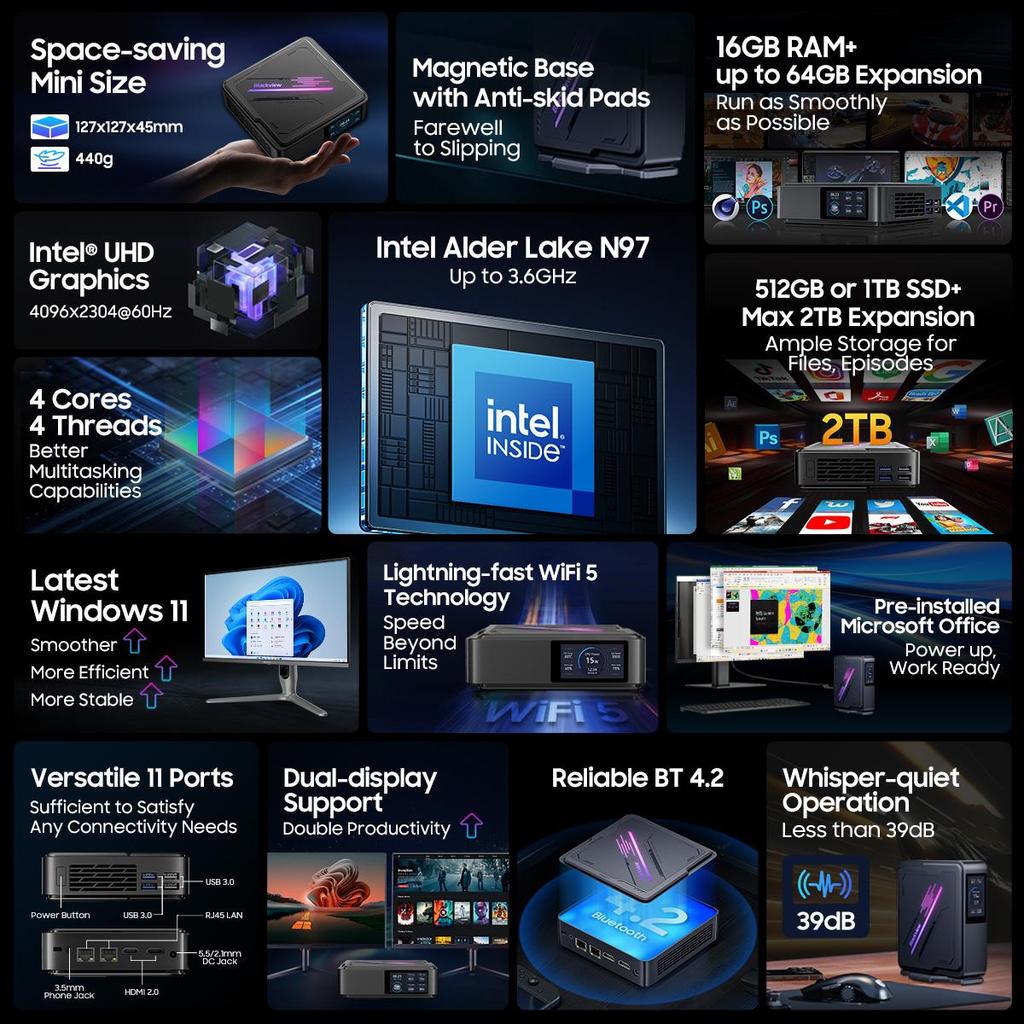Blackview MP90 16GB RAM  1TB SSD Intel Alder Lake N97 MINIPC
