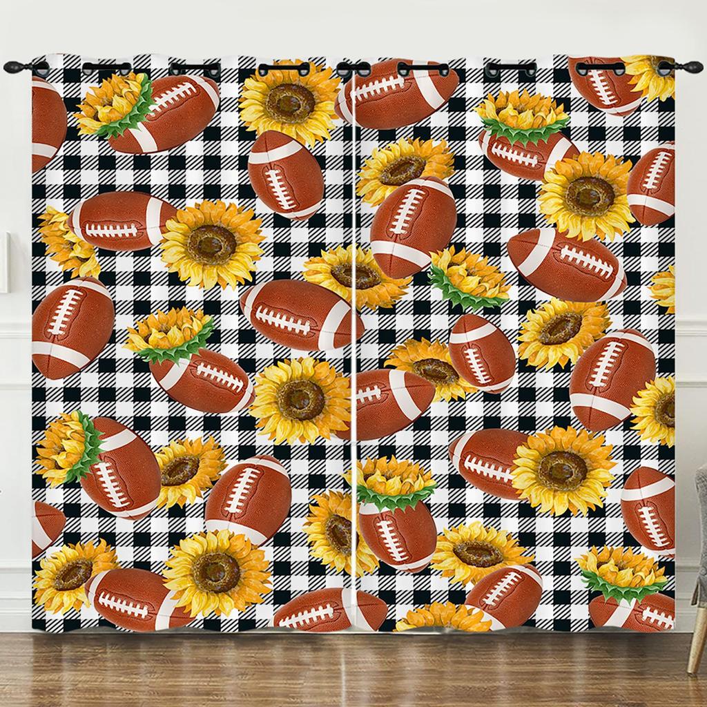 Curtain Rugby Sunflower 3D Digital Printing Blackout Curtain Punching