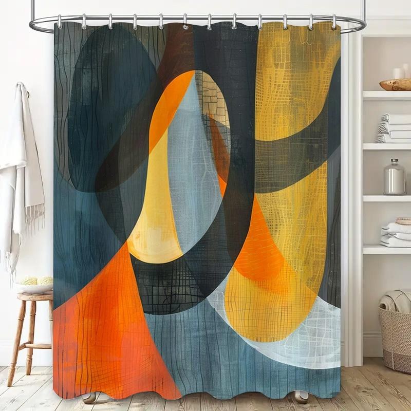 Modern Geometric Shower Curtain with Vibrant Colors for Bathroom Decor Black Blue Orange Yellow White Waterproof Fabric Shower P