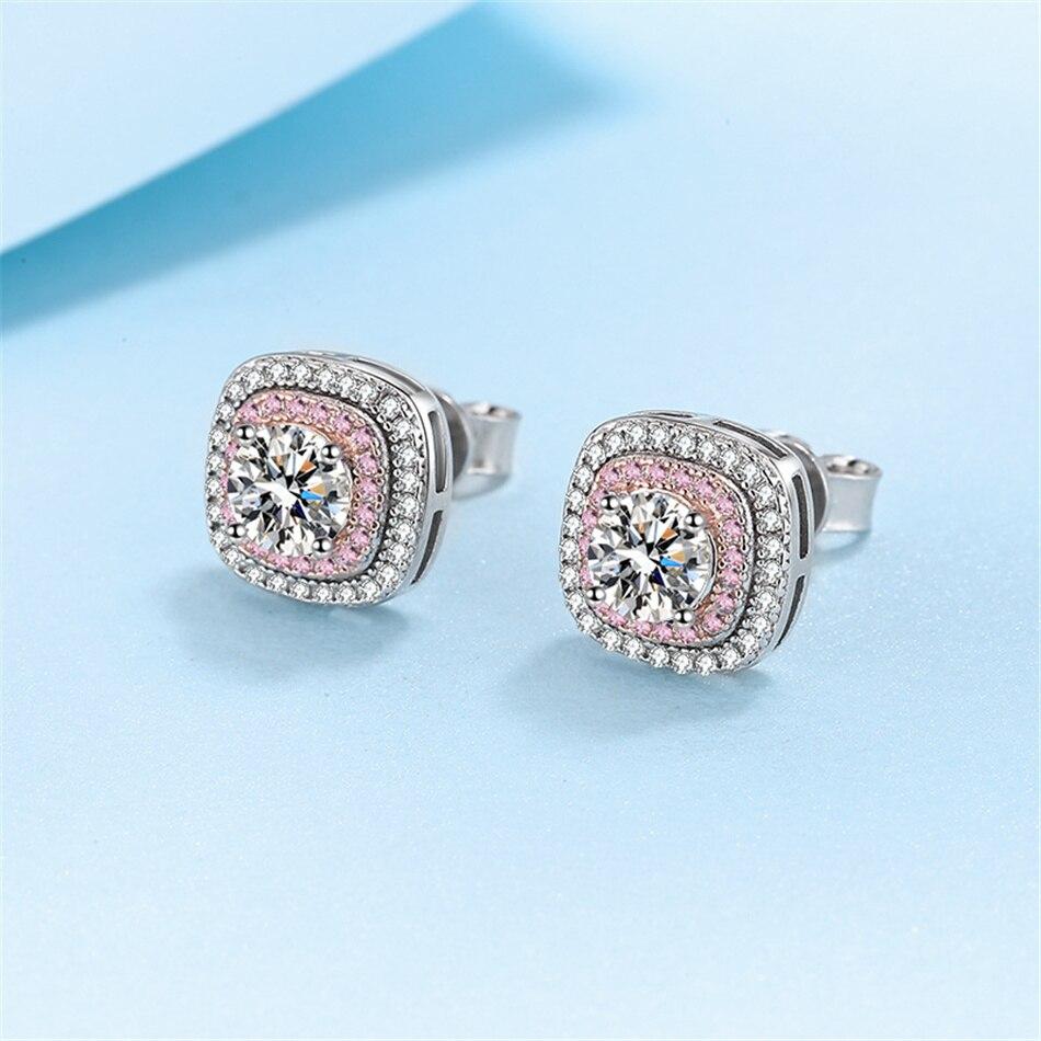 0 .5ct Moissanite S925 Prata Esterlina Quadrado Personalidade Camadas Rosa Bonito Doce Brincos Únicos Para Namorada