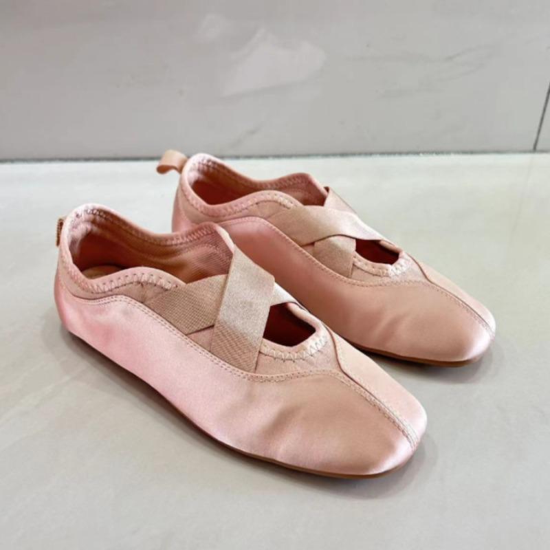 Damen Ballerinas Runde Spitze Weiche Sohle Leichtes Satin Frühling Süße Tanz Mary Jane Schuhe für Damen