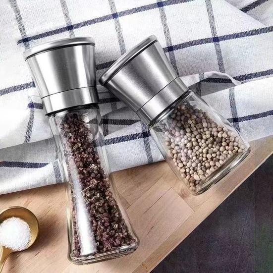 2Pcs Pepper And Salt Grinder Refillable Stainless Steel Mill with Adjustable Coarseness Manual Spice Grinder for Kitchen Home Restaurant