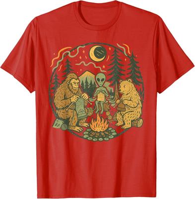 Campfire Knitting Friends Retro Bigfoot Alien Bear Knitting T-Shirt