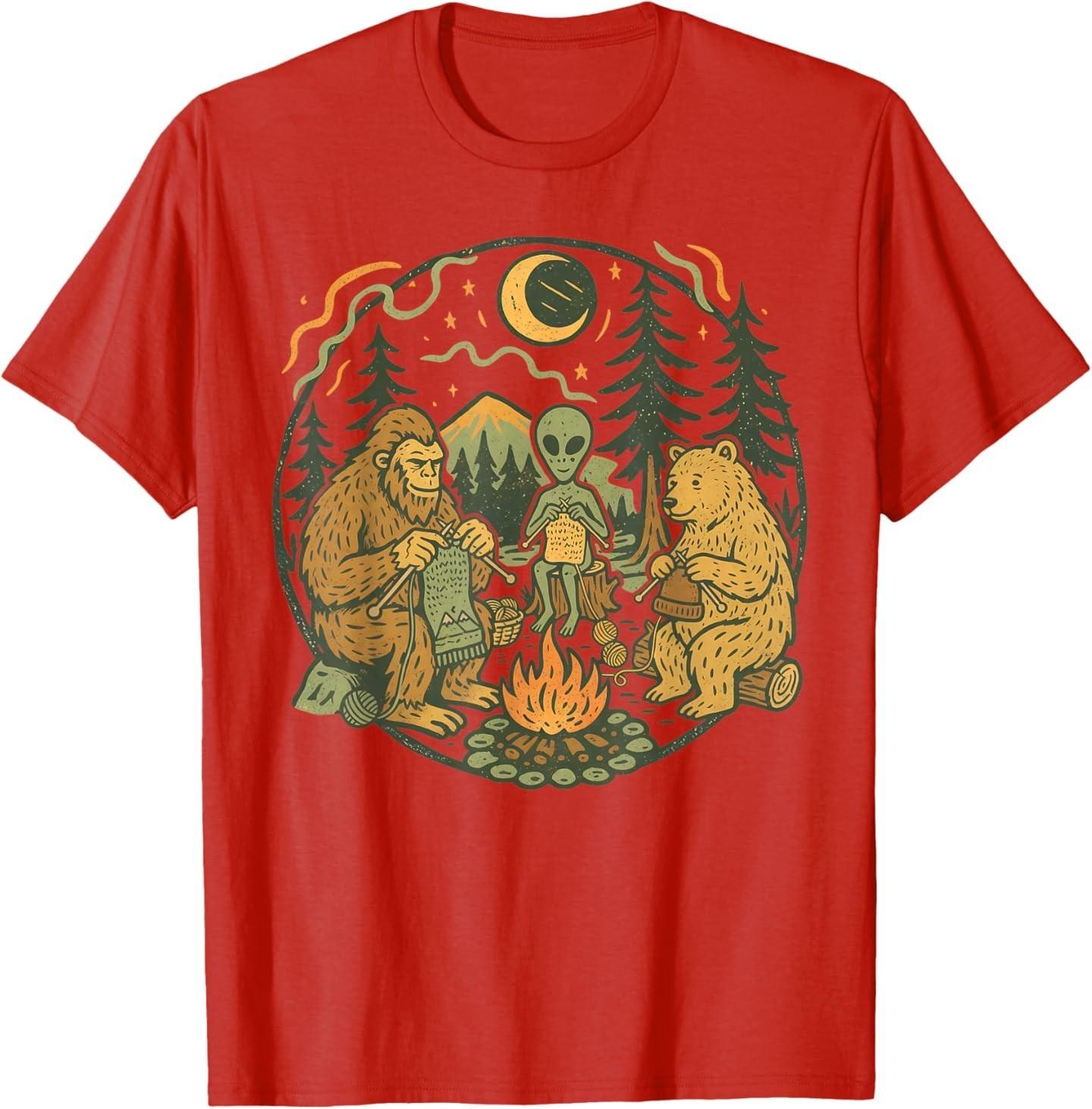 Campfire Knitting Friends Retro Bigfoot Alien Bear Knitting T-Shirt S разноцветный