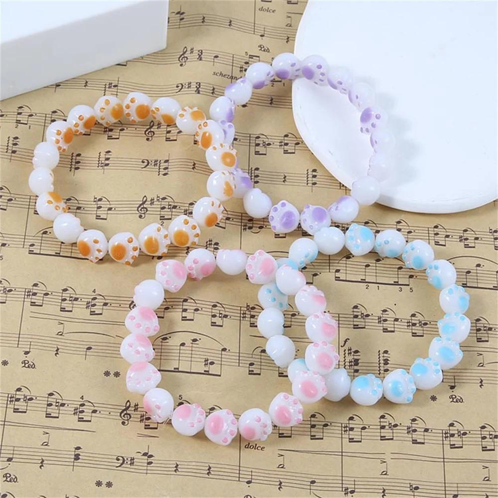 B104 2026 Cute Simple Cartoon Cat Paw Exquisite Acrylic Bead Bracelet Fashionable Casual Resin Bracelet Daily Daily Accessory