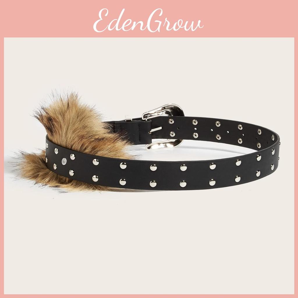 Pu Leather Wide Belt Artificial Fur Design And Carved Needle Buckle For Fashion Lovers
