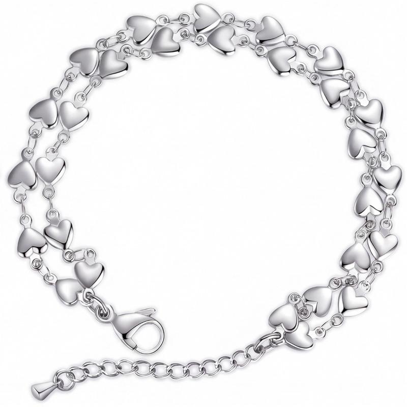 Double Layer Heart Stainless Steel Bracelet For Women European American Ins Style