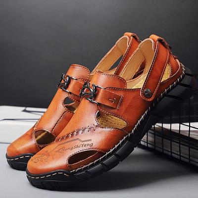 Sandálias De Verão Masculinas De Couro Genuíno Moda Praia Sandálias Casuais Sapatos De Caminhada Plus Size