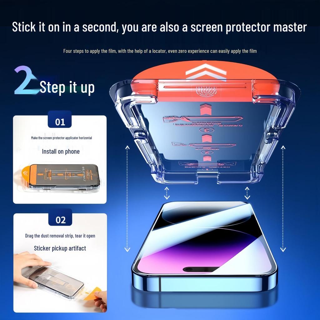 """14""" Gehärtete Folie für iPhone 15 Pro Max - Vollbild, Anti-Peep, Anti-Blaulicht, Zweite Anwendung."""