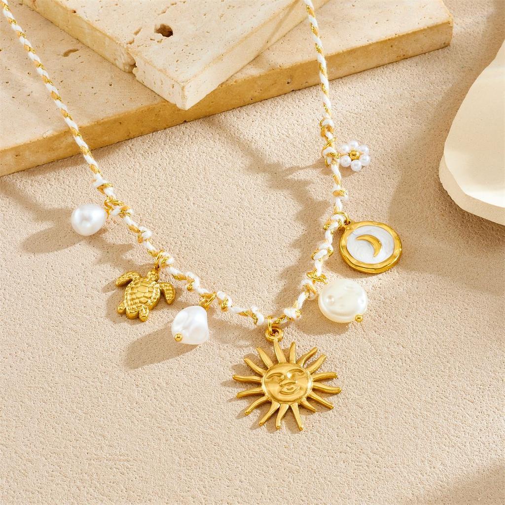 Ocean Themed Necklace for Women Starfish Shell Turtle Pendant Trendy Sea Creature Charm Jewelry