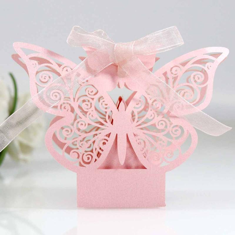 5PCS Love Heart Laser Cut Hollow Carriage Favors Gifts Chocolate Candy Boxes With Ribbon Wedding Party Supplies