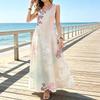 Ocean Resort Long Dress,Pastel Gradient Base Sleeveless Maxi Dress With Romantic Floral Print