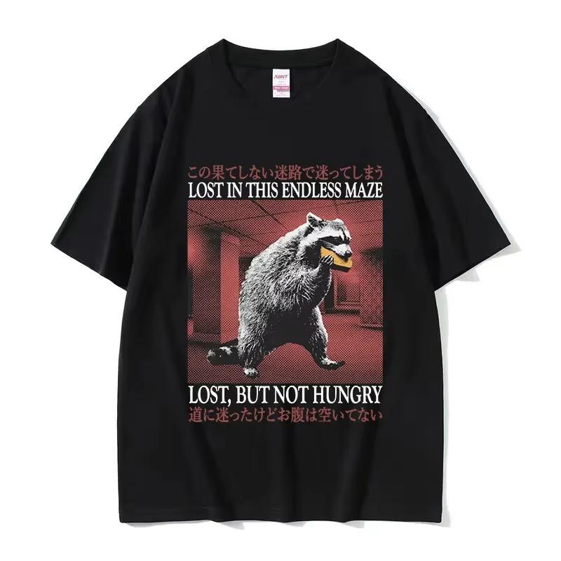 Funny Cheese Devouring Machine Japanese Rat Graphic T Shirts Men Vintage Cotton Fashion Summer O-Neck T-shirt Y2k Unisex