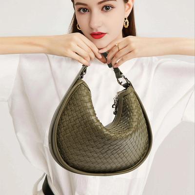 Halbmond-Unterarmtasche, Arbeitsweg, Leder, Mädchen-High-End-Schultertasche mit großem Fassungsvermögen, handgefertigte Damen-Hand-Webtasche