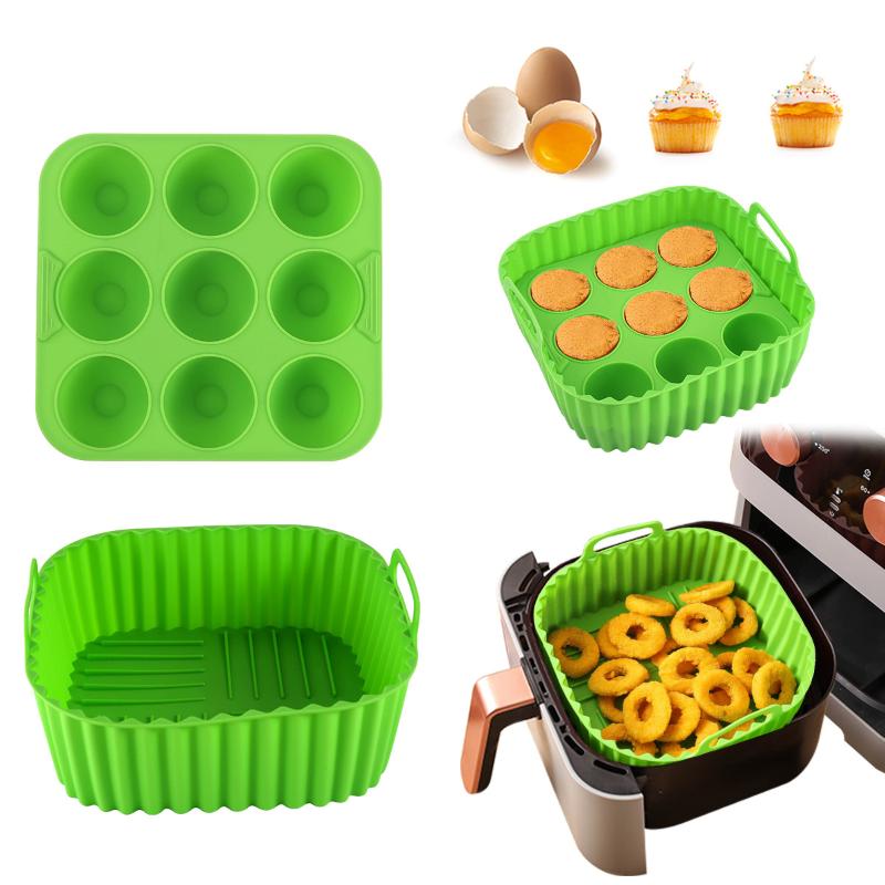 2Pcs Non-Stick Baking Trays With Cupcake Molds For Healthy Cooking Kitchen Tools Square Silicone Air Fryer Liners & Muffin Pan