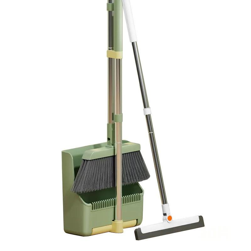 3-in-1 Household Cleaning Set: Broom Dustpan Squeegee With Foldable Stand Storage