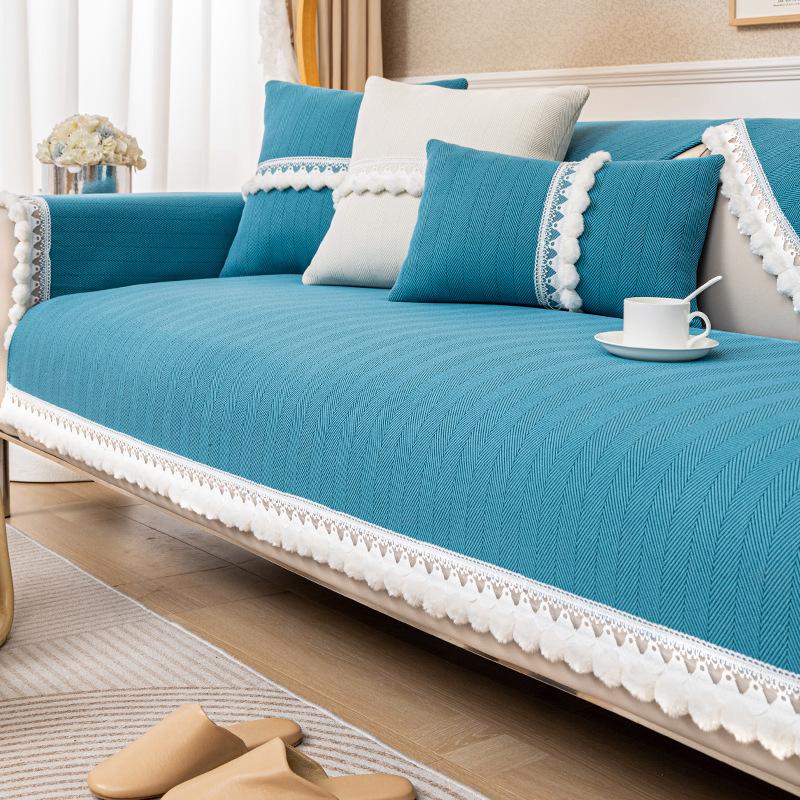 Chenille Lace Sofa Cover Towel Solid Color Universal Living Room Sofa Cushion Mat Non-Slip Sofa Cushion Armrest Backrest Cover