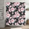 Modern Floral Shower Curtain Black Pink White Flowers Decorative Bathtub Cover Home Bathroom Accessories for Wedding Party Decor