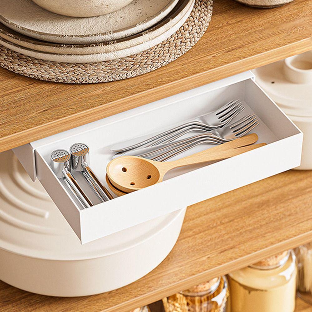 White Under Desk Storage Box Hidden Design Storage Box Desk Storage Drawer Self Adhesive Organizer Drawer