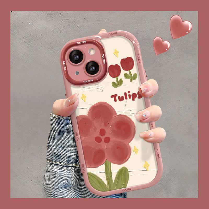 Κατάλληλο Για Θήκη Κινητού Τηλεφώνου Apple 15promax IPhone 13/14 Λάδι Ζωγραφική Τουλίπα Κουνέλι 12/11 Σιλικόνη Αντικραδασμική