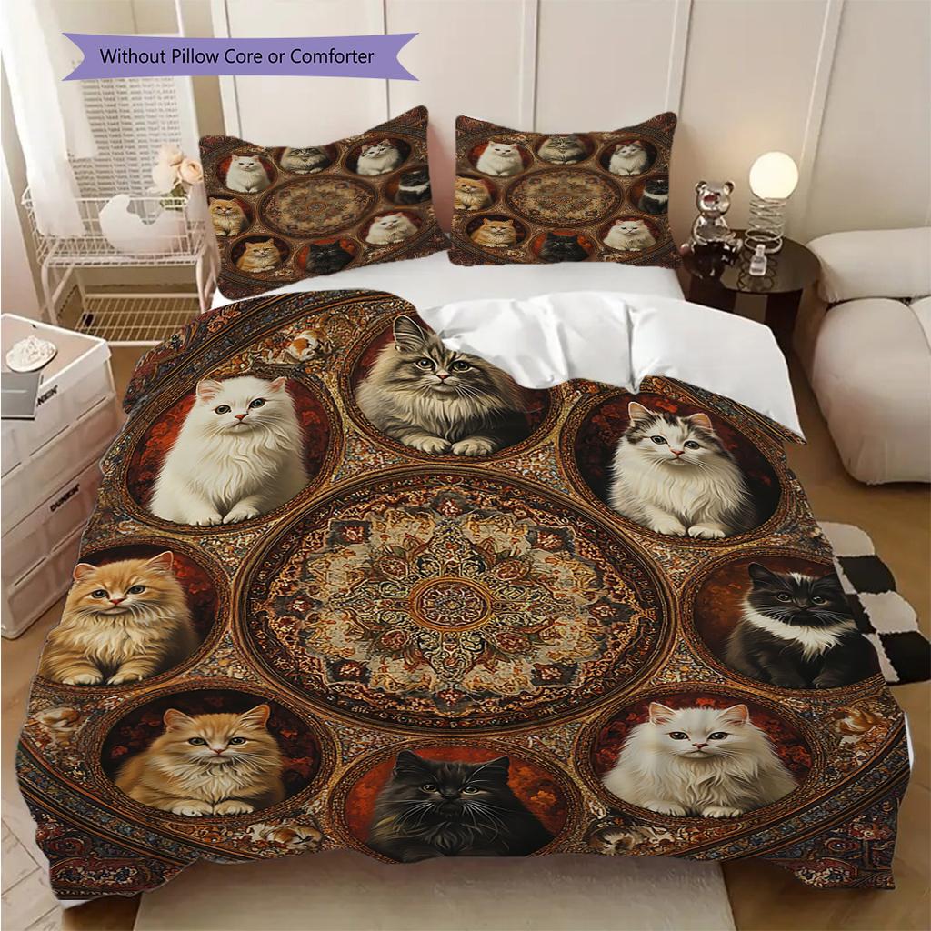Kätzchenmuster Bettwäsche Steppdecke Set Bettbezug Kissenbezug Heimdekoration Geburtstagsgeschenk (1 Bettbezug + 2 Kissenbezüge, ohne Füllung)