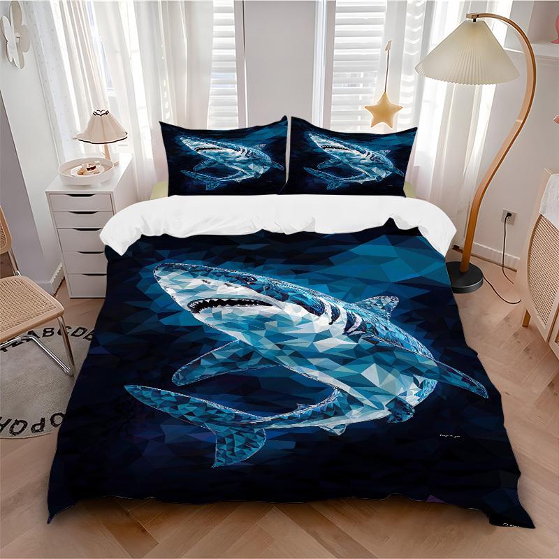 

3pcs bedding set Sharks Ocean Predator Includes 1 Comforter + 2 Pillowcases, Without Pillow Inserts, Soft Comfortable, Lightweight Breathable134 135x200cm