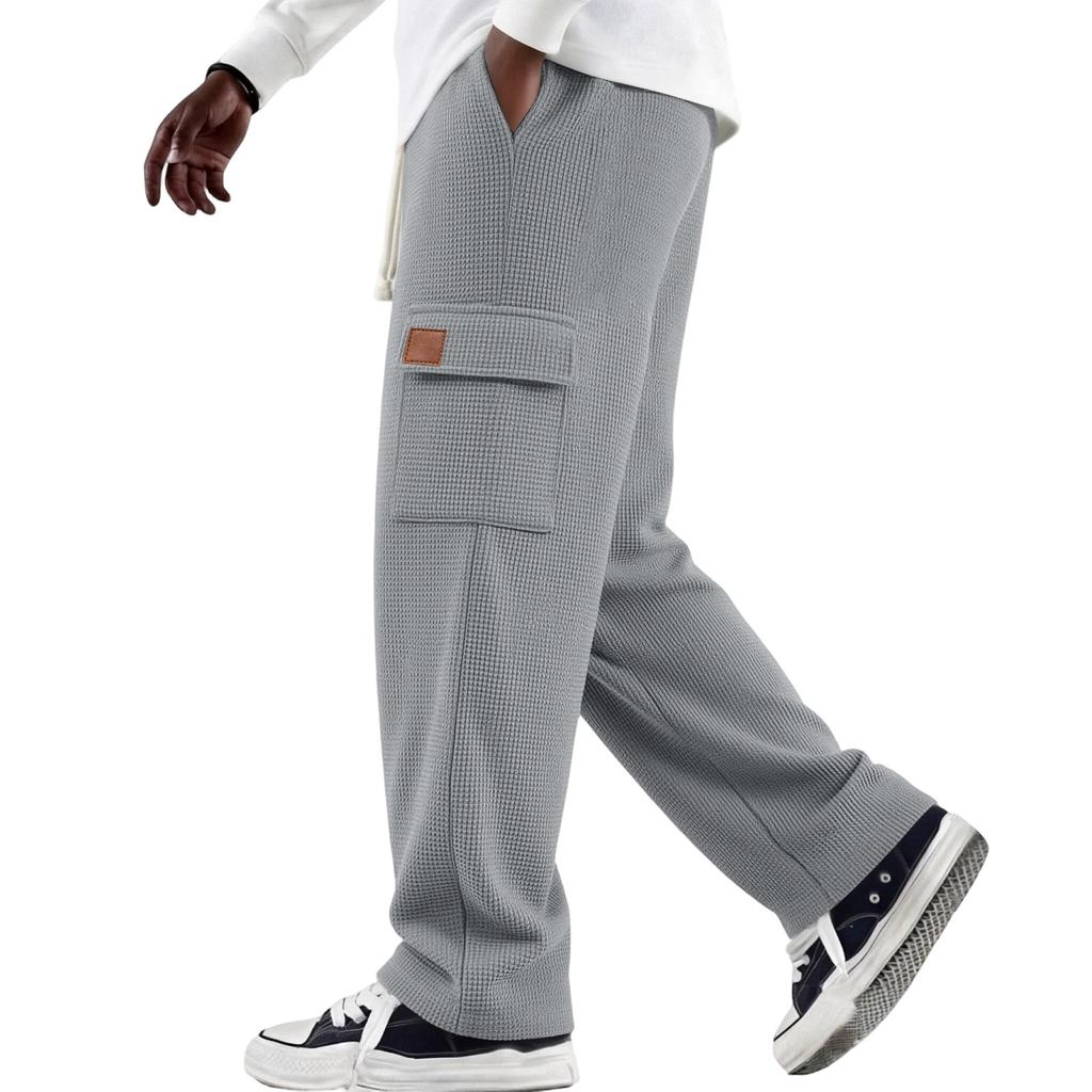 Men's Weave Loose Fit Cargo Pants with Multi-Pockets and Drawstring Elastic Waist for Casual Daily Wear